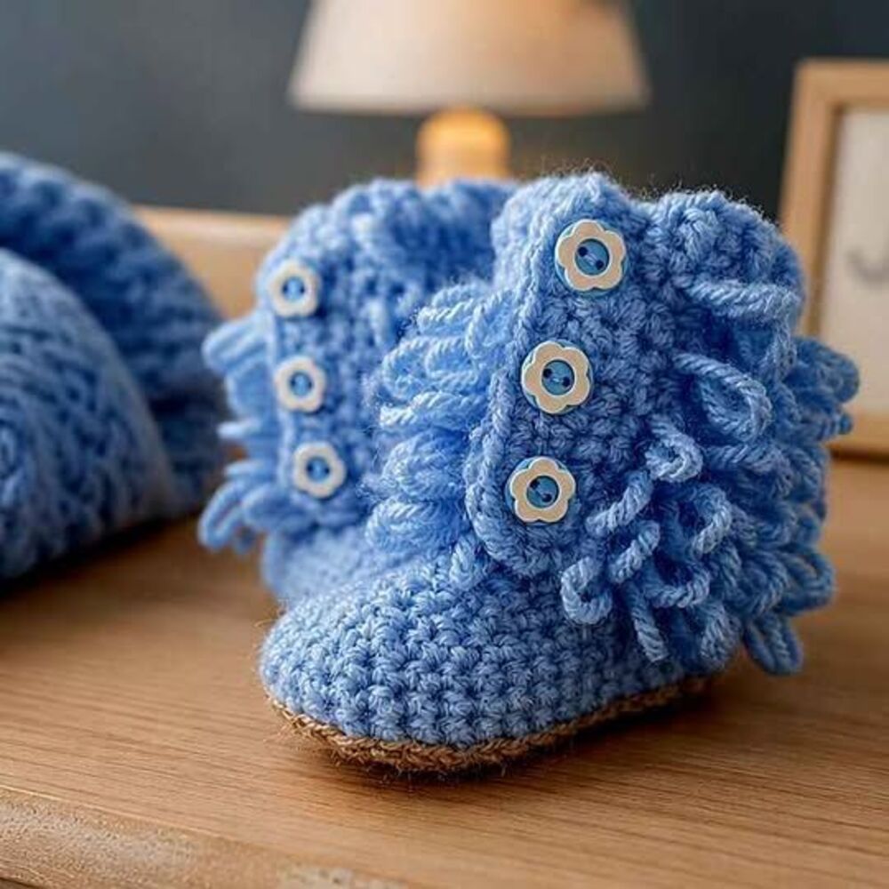 Handmade Crochet Baby Booties with Functional Buttons & Felt-Lined Soles